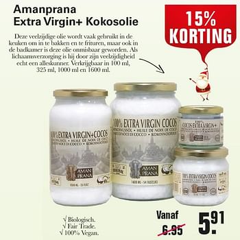 Aanbiedingen Amanprana extra virgin+ kokosolie - Amanprana - Geldig van 01/12/2021 tot 25/12/2021 bij De Online Drogist