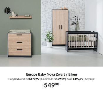 Aanbiedingen Europe baby nova zwart - eiken - Europe baby - Geldig van 14/12/2021 tot 22/12/2021 bij Babypark
