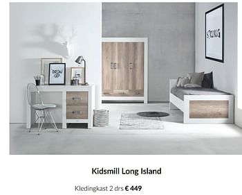 Aanbiedingen Kidsmill long island kledingkast 2 drs - Kidsmill - Geldig van 14/12/2021 tot 22/12/2021 bij Babypark