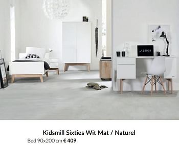 Aanbiedingen Kidsmill sixties wit mat - naturel bed - Kidsmill - Geldig van 14/12/2021 tot 22/12/2021 bij Babypark