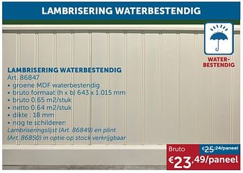 Aanbiedingen Lambrisering waterbestendig - Geldig van 21/12/2021 tot 24/01/2022 bij Zelfbouwmarkt