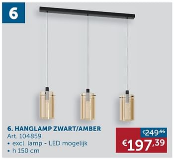 Aanbiedingen Hanglamp zwart- amber glas - Geldig van 21/12/2021 tot 24/01/2022 bij Zelfbouwmarkt