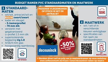 Aanbiedingen -50% reeds verrekend in prijs budget ramen pvc standaardmaten en maatwerk - Deceuninck - Geldig van 21/12/2021 tot 24/01/2022 bij Zelfbouwmarkt