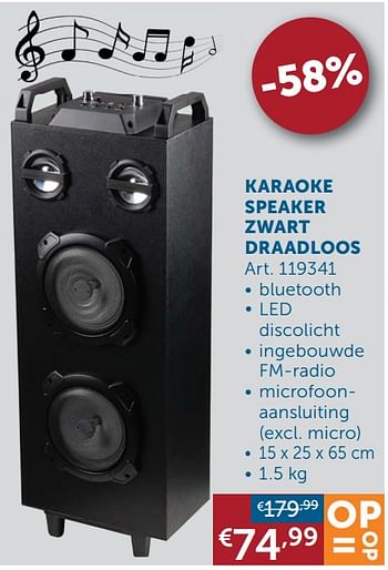 Aanbiedingen Karaoke speaker zwart draadloos - Huismerk - Zelfbouwmarkt - Geldig van 21/12/2021 tot 24/01/2022 bij Zelfbouwmarkt