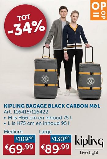 Aanbiedingen Kipling bagage black carbon m+l - Kipling - Geldig van 21/12/2021 tot 24/01/2022 bij Zelfbouwmarkt