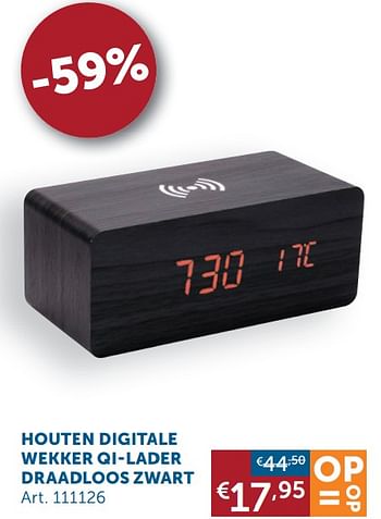 Aanbiedingen Gadgy houten digitale wekker qi-lader draadloos zwart - Gadgy - Geldig van 21/12/2021 tot 24/01/2022 bij Zelfbouwmarkt