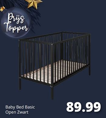 Aanbiedingen Baby bed basic open zwart - Huismerk - Baby &amp; Tiener Megastore - Geldig van 19/12/2021 tot 25/12/2021 bij Baby & Tiener Megastore