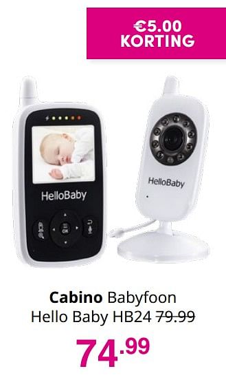 Aanbiedingen Cabino babyfoon hello baby hb24 - Cabino - Geldig van 19/12/2021 tot 25/12/2021 bij Baby & Tiener Megastore