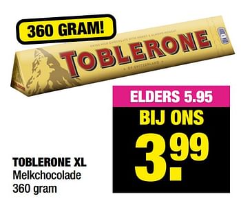 Aanbiedingen Toblerone xl - Toblerone - Geldig van 20/12/2021 tot 01/01/2022 bij Big Bazar