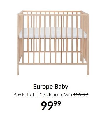 Aanbiedingen Europe baby box felix ii - Europe baby - Geldig van 23/12/2021 tot 03/01/2022 bij Babypark