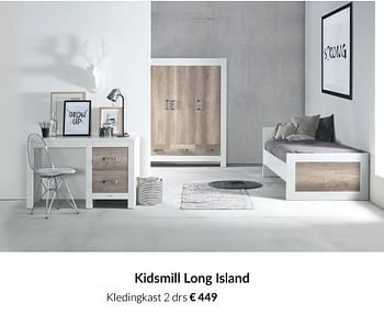 Aanbiedingen Kidsmill long island kledingkast 2 drs - Kidsmill - Geldig van 23/12/2021 tot 03/01/2022 bij Babypark