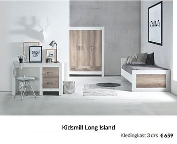 Aanbiedingen Kidsmill long island kledingkast 3 drs - Kidsmill - Geldig van 23/12/2021 tot 03/01/2022 bij Babypark
