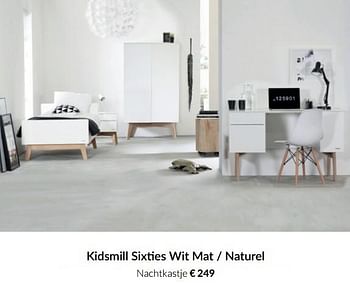 Aanbiedingen Kidsmill sixties wit mat - naturel nachtkastje - Kidsmill - Geldig van 23/12/2021 tot 03/01/2022 bij Babypark