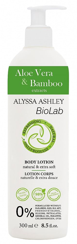 Aanbiedingen 300ml Alyssa Ashley Biolab Aloe And Bamboo Body Lotion - Geldig van 26/12/2021 tot 21/01/2022 bij Drogisterij.net