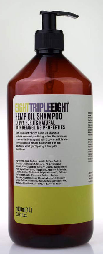Aanbiedingen Eight Triple Eight Hemp Oil Shampoo 1ltr - Geldig van 26/12/2021 tot 21/01/2022 bij Drogisterij.net