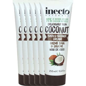 Aanbiedingen Inecto Naturals Coconut Bad En Shower Cream Voordeelverpakking 6x250ml - Geldig van 26/12/2021 tot 21/01/2022 bij Drogisterij.net