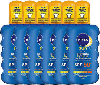 Aanbiedingen Nivea Sun Protect en Hydrate Zonnespray Factorspf50 Voordeelverpakking - Geldig van 26/12/2021 tot 21/01/2022 bij Drogisterij.net