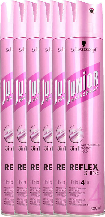 Aanbiedingen Schwarzkopf Junior Hairspray Ultra Reflex Shine Voordeelverpakking 6x300ml - Geldig van 26/12/2021 tot 21/01/2022 bij Drogisterij.net
