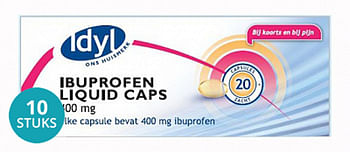 Aanbiedingen Idyl Huismerk Ibuprofen 400mg Liquid Caps Voordeelverpakking - Geldig van 27/12/2021 tot 21/01/2022 bij Drogisterij.net