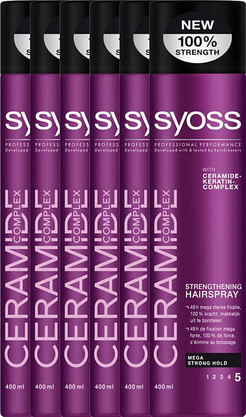 Aanbiedingen Syoss Hairspray Ceramide Voordeelverpakking 6x400ml - Geldig van 27/12/2021 tot 21/01/2022 bij Drogisterij.net