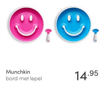 Aanbiedingen Munchkin bord met lepel - Munchkin - Geldig van 26/12/2021 tot 08/01/2022 bij Baby & Tiener Megastore