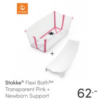 Aanbiedingen Stokke flexi bath transparent pink + newborn support - Stokke - Geldig van 26/12/2021 tot 08/01/2022 bij Baby & Tiener Megastore