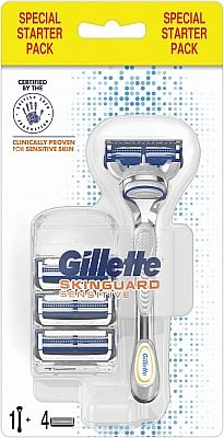 Aanbiedingen 13st Gillette Skinguard Scheerapparaat Sensitive 14 Mesjes - Geldig van 21/05/2021 tot 13/08/2021 bij Drogisterij.net