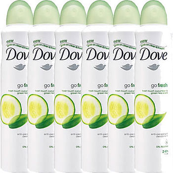 Aanbiedingen Dove Deodorant Deospray Go Fresh Cucumber Voordeelverpakking 6x250ml - Geldig van 15/08/2021 tot 04/11/2021 bij Drogisterij.net