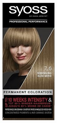 Aanbiedingen Syoss Permanent Coloration 7-6 Middel Blond Per stuk - Geldig van 15/08/2021 tot 29/11/2021 bij Drogisterij.net