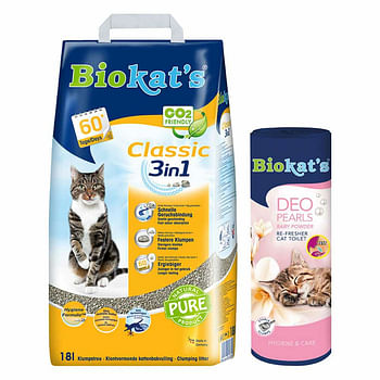 Aanbiedingen Biokat's Classic&Deo Pearls Babypoeder Pakket - Geldig van 17/09/2021 tot 25/10/2021 bij Plein