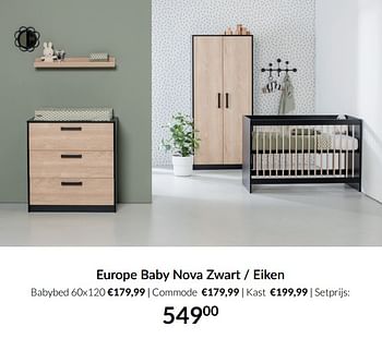 Aanbiedingen Europe baby nova zwart - eiken - Europe baby - Geldig van 04/01/2022 tot 17/01/2022 bij Babypark