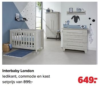 Aanbiedingen Interbaby london ledikant, commode en kast - Interbaby - Geldig van 03/01/2022 tot 29/01/2022 bij Baby-Dump