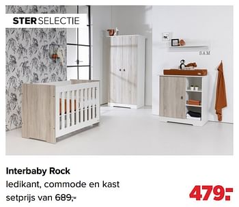 Aanbiedingen Interbaby rock ledikant, commode en kast - Interbaby - Geldig van 03/01/2022 tot 29/01/2022 bij Baby-Dump