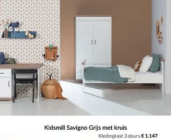 Aanbiedingen Kidsmill savigno grijs met kruis kledingkast 3 deurs - Kidsmill - Geldig van 04/01/2022 tot 17/01/2022 bij Babypark