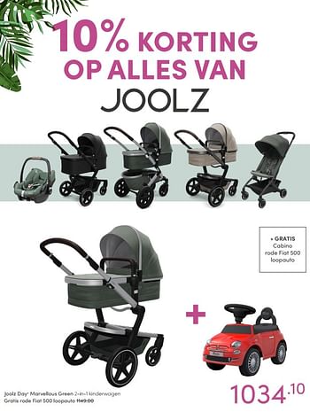 Aanbiedingen Joolz day+ marvellous green 2-in-1 kinderwagen gratis rode fiat 500 loopauto - Joolz - Geldig van 09/01/2022 tot 15/01/2022 bij Baby & Tiener Megastore