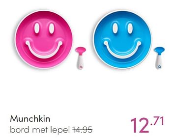 Aanbiedingen Munchkin bord met lepel - Munchkin - Geldig van 09/01/2022 tot 15/01/2022 bij Baby & Tiener Megastore