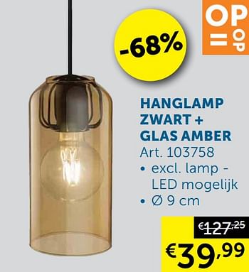 Aanbiedingen Hanglamp zwart + glas amber - Huismerk - Zelfbouwmarkt - Geldig van 25/01/2022 tot 28/02/2022 bij Zelfbouwmarkt
