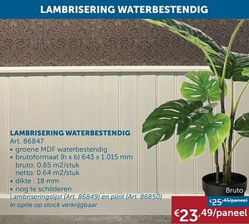 Aanbiedingen Lambrisering waterbestendig - Huismerk - Zelfbouwmarkt - Geldig van 25/01/2022 tot 28/02/2022 bij Zelfbouwmarkt