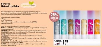 Aanbiedingen Benecos natural lip balm - Benecos - Geldig van 12/01/2022 tot 29/01/2022 bij De Online Drogist