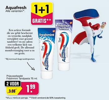 Aanbiedingen Freshmint tandpasta - Aquafresh - Geldig van 12/01/2022 tot 29/01/2022 bij De Online Drogist
