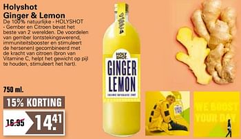 Aanbiedingen Holyshot ginger + lemon - Huismerk - De Online Drogist - Geldig van 12/01/2022 tot 29/01/2022 bij De Online Drogist