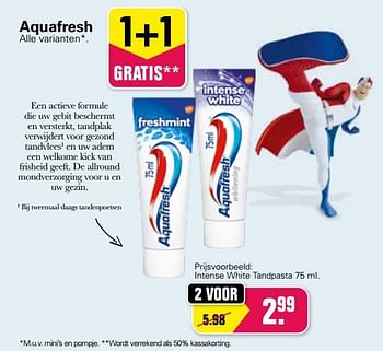 Aanbiedingen Intense white tandpasta - Aquafresh - Geldig van 12/01/2022 tot 29/01/2022 bij De Online Drogist