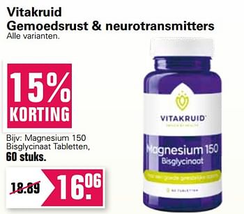 Aanbiedingen Magnesium 150 bisglycinaat tabletten - Vitakruid - Geldig van 12/01/2022 tot 29/01/2022 bij De Online Drogist