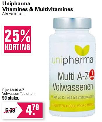 Aanbiedingen Multi a-z volwassen tabletten - Unipharma - Geldig van 12/01/2022 tot 29/01/2022 bij De Online Drogist