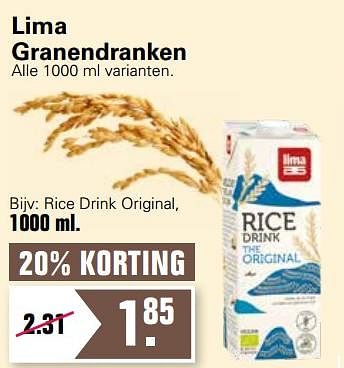 Aanbiedingen Rice drink original - Lima - Geldig van 12/01/2022 tot 29/01/2022 bij De Online Drogist