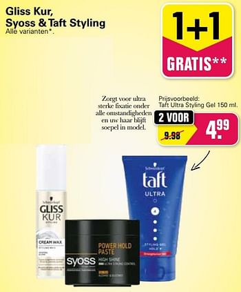 Aanbiedingen Taft ultra styling gel - Schwartzkopf - Geldig van 12/01/2022 tot 29/01/2022 bij De Online Drogist