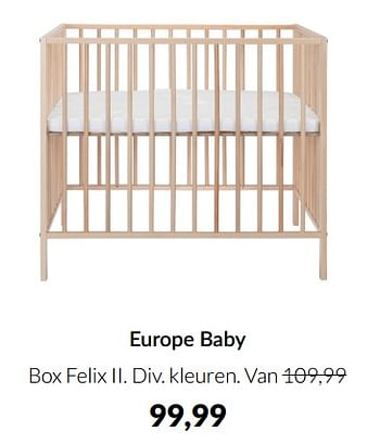 Aanbiedingen Europe baby box felix ii - Europe baby - Geldig van 18/01/2022 tot 31/01/2022 bij Babypark