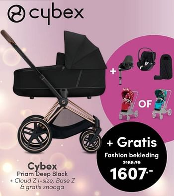 Aanbiedingen Cybex priam deep black + cloud z i-size, base z + gratis snooga - Cybex - Geldig van 23/01/2022 tot 29/01/2022 bij Baby & Tiener Megastore