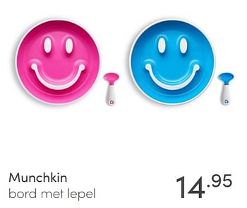 Aanbiedingen Munchkin bord met lepel - Munchkin - Geldig van 23/01/2022 tot 29/01/2022 bij Baby & Tiener Megastore
