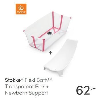 Aanbiedingen Stokke flexi bath transparent pink + newborn support - Stokke - Geldig van 23/01/2022 tot 29/01/2022 bij Baby & Tiener Megastore
